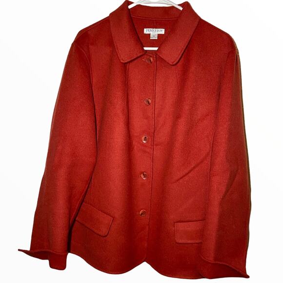 Pendleton Peacoat 100% Merino Wool Red Collared Tortoise Shell 2X Plus - Picture 1 of 5